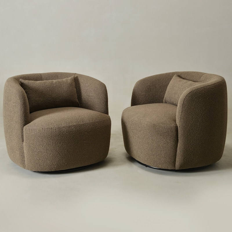 KINWELL 34" Wide Boucle Upholstered Sherpa Swivel Armchair (Set of 2)