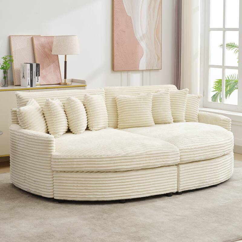 Oversized Fan-shaped Corduroy Couch, 2-piece Sectional Sofa with 4 & 8 Throw Pillows