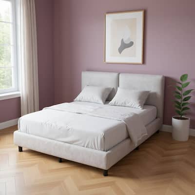 HomeRoots Light Gray Tufted Upholstered Queen Bed Frame