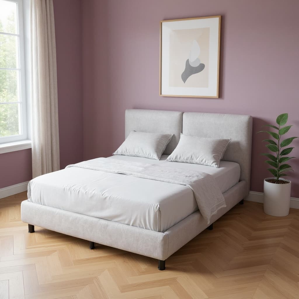 HomeRoots Light Gray Tufted Upholstered Queen Bed Frame