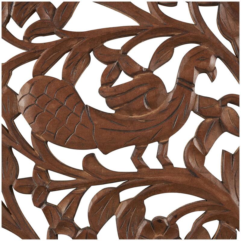 Brown Wooden Carved Tree Home Wall Decor with Animal Accents