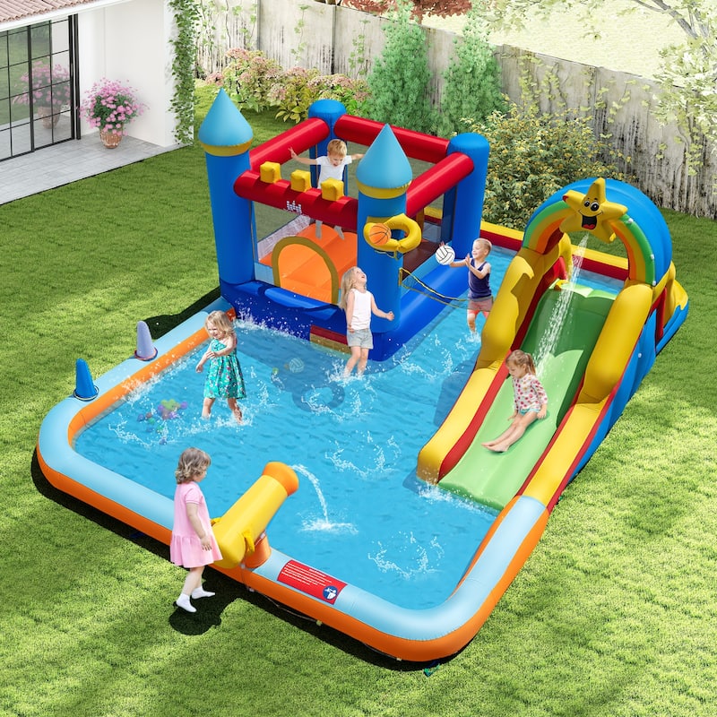 Gymax Giant Water Slide Bounce House w/Climbing Wall Splash Pool &