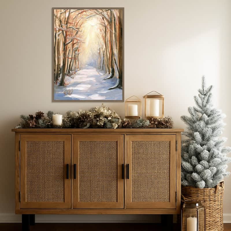 Path in Winter by Sandra Iafrate Framed Canvas Wall Art Print - Sylvie Dark Gold