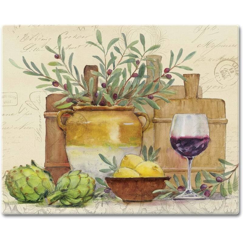 CounterArt Rustic Wine Decorative 3mm Heat Tolerant Tempered Glass Cutting Board 15" x 12" Made in the USA Dishwasher Safe - Multi