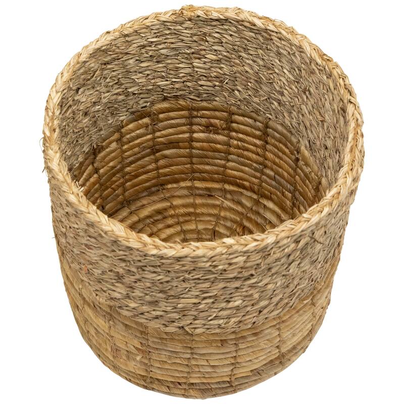 Set of 3 Tan and Brown Twist Woven Round Storage Baskets 13.75"