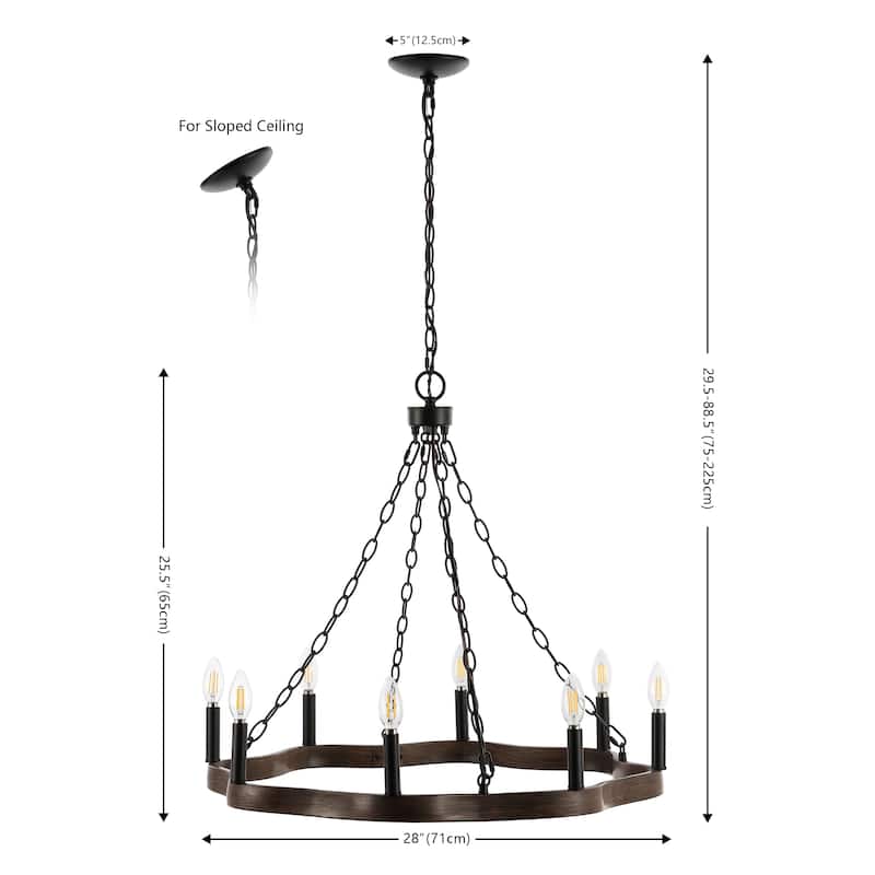 SAFAVIEH Lighting Terezia 28" Modern & Contemporary Chandelier (8-Bulb) - 28" W x 28" D x 89" H - Black/Brown