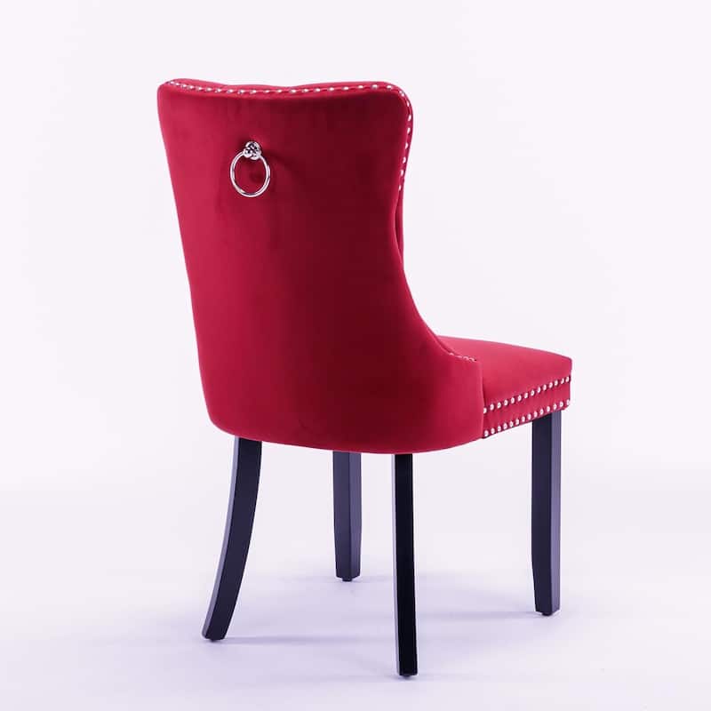 Set of 2 Hollywood Glam Velvet Dining Chairs – Tufted Back with Nailhead Trim and Ring Pull, Modern Accent Side Chairs
