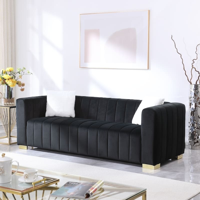 85.76" Modern 3-seater Velvet Channel Sofa
