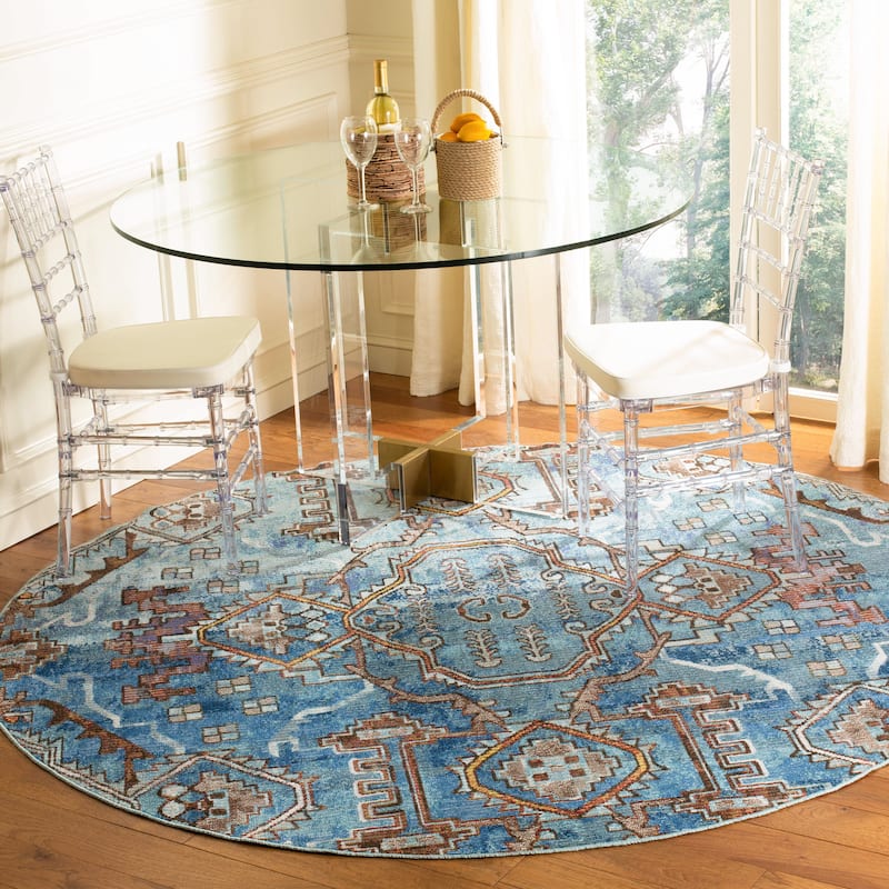 SAFAVIEH Harmony Gigi Vintage Boho Oriental Rug - 7' Round - Blue/Light Blue