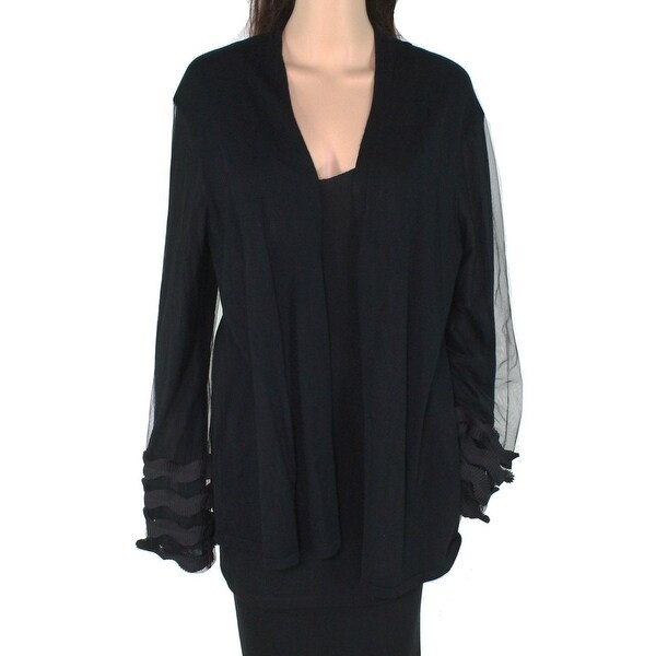 Alfani Women's Sweater Black Size Large L Cardigan Open Front Mesh Alfani Women's Sweater Black Size Large L Cardigan Open Front Mesh