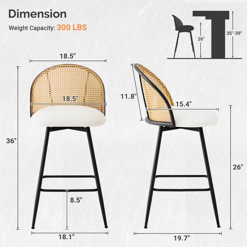 Upholstered Swivel Counter/ Bar Stools with Rattan Back