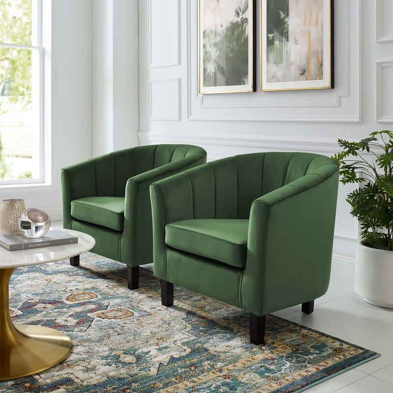Silver Orchid Streitmann Channel Tufted Velvet Armchair (Set of 2) - Emerald