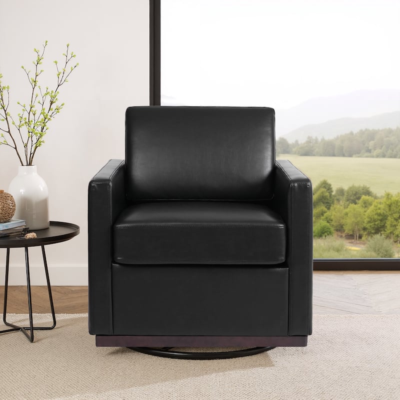 Modern Swivel Accent Arm Chair - Leather - Black