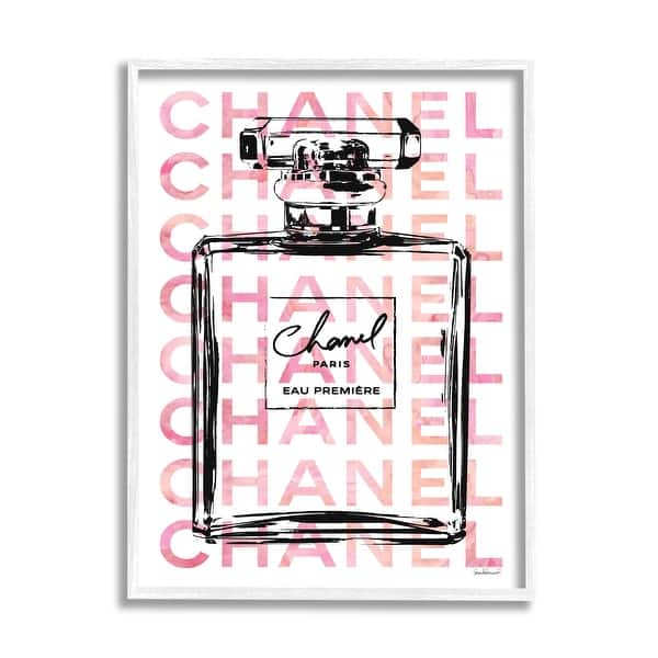 Glam Perfume Bottle With Words Pink Black Framed Wall Art - Bed