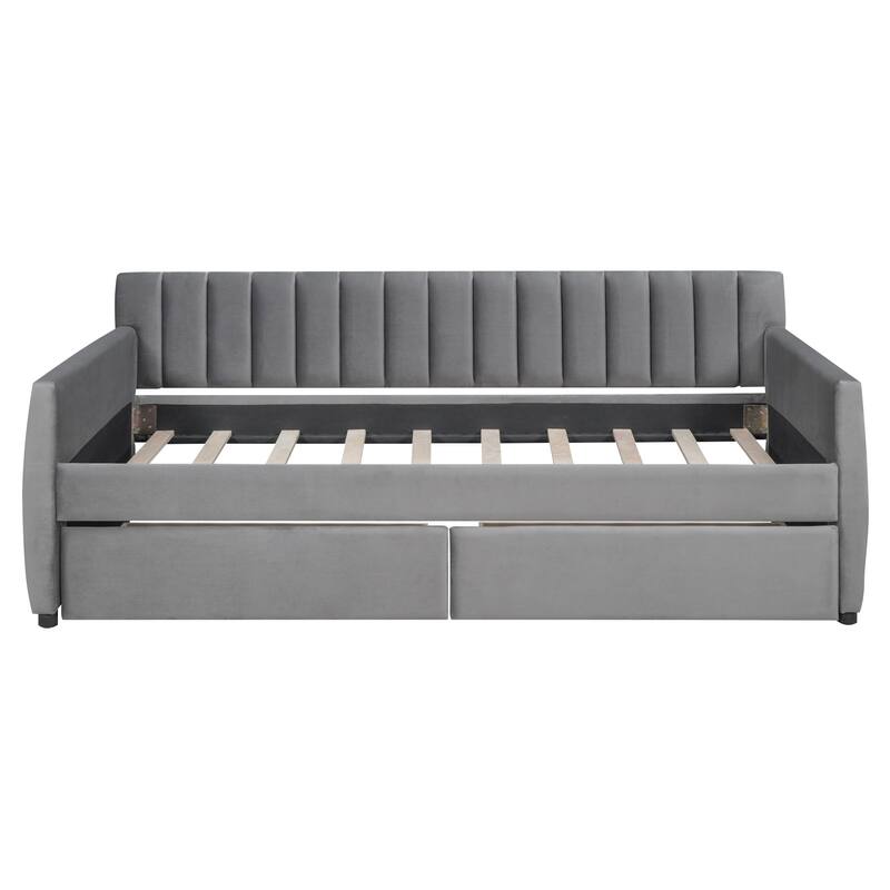 Twin Size Upholstered daybed with Drawers - Gray