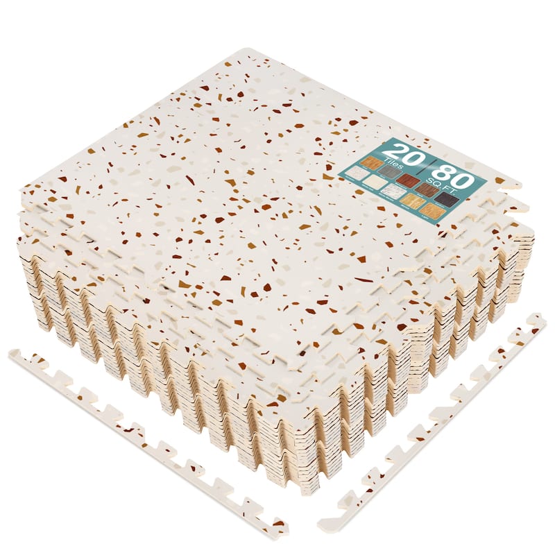 Sorbus 80 Sq. Ft. Wood Grain Floor Tiles Foam Mat EVA Interlocking Mats Tile 3/8-Inch Thick Flooring Wood Puzzle Exercise Mats - Terrazzo