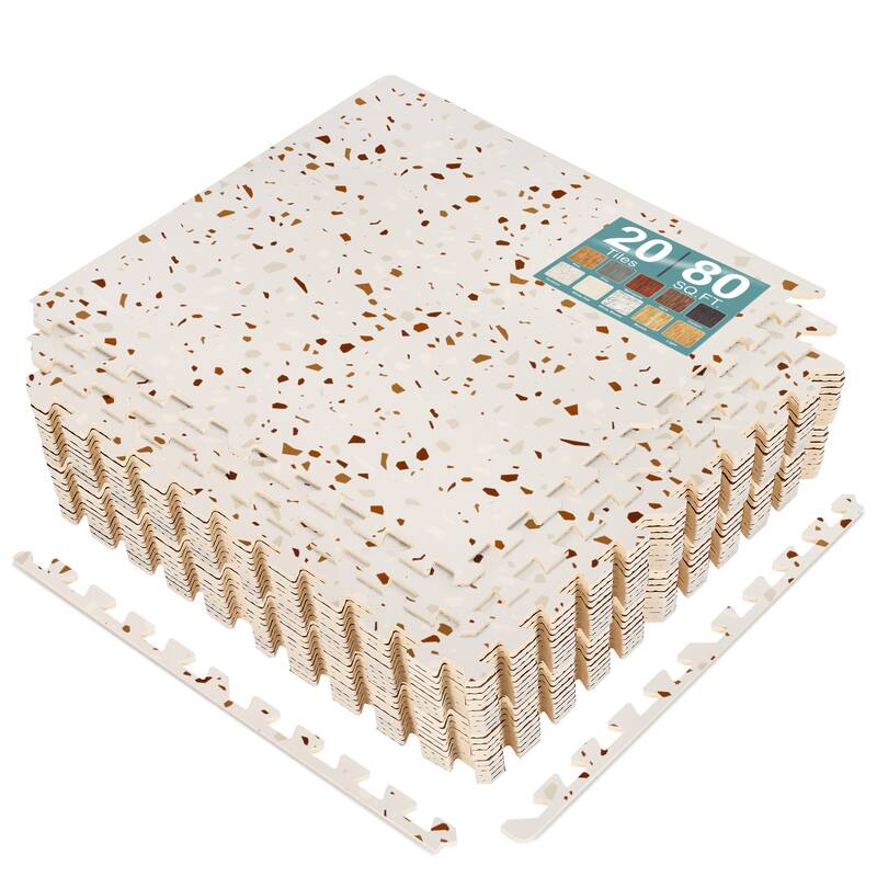 Sorbus 80 Sq. Ft. Wood Grain Floor Tiles Foam Mat EVA Interlocking Mats Tile 3/8-Inch Thick Flooring Wood Puzzle Exercise Mats - Terrazzo