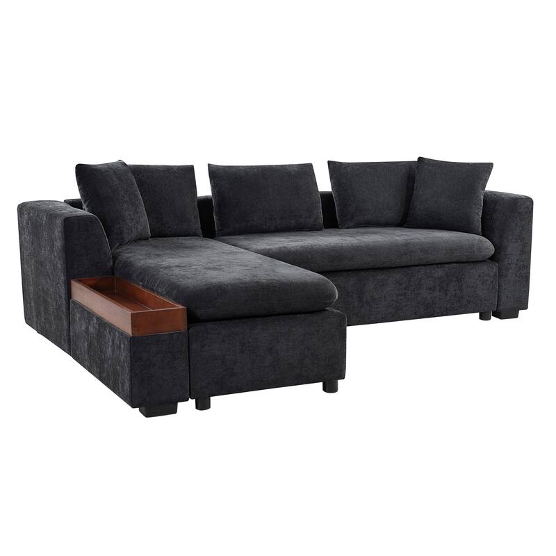 Roomfitters 93.7" L-Shaped Upholstered Sectional Sofa with Wooden Storage Compartment