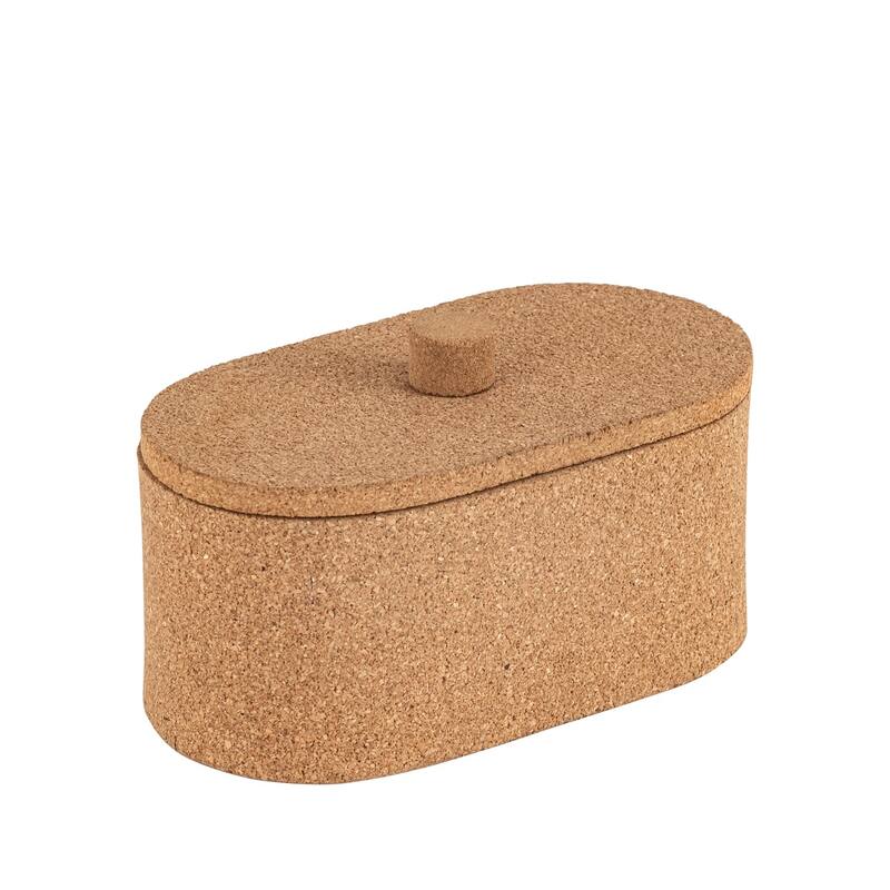 Oval Small Cork Storage Box with Lid - 7.75" - Beige