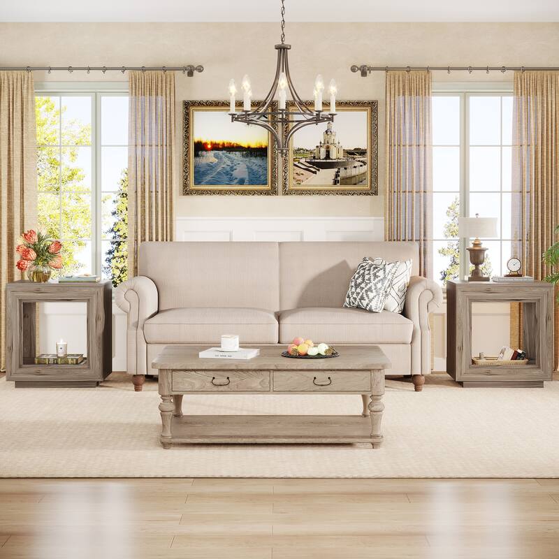 23.62-inch Farmhouse Rectangular End Side Table for Living Room（Set of 2）