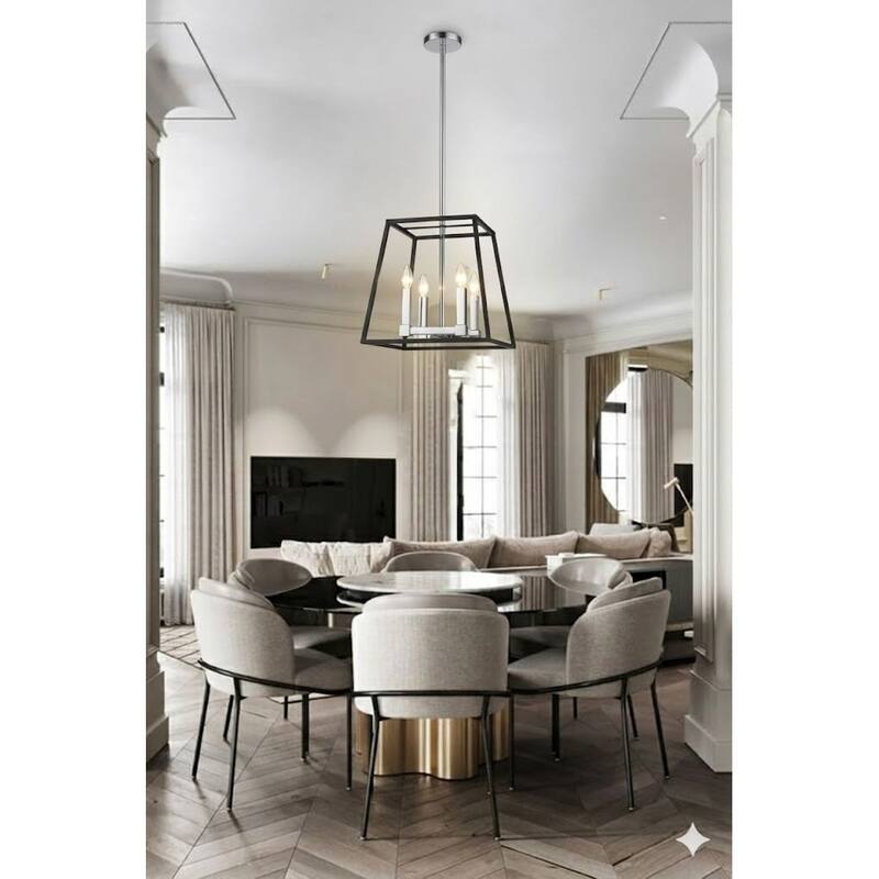 4 Light Black and Chrome Metal Pendant - Black And Chrome
