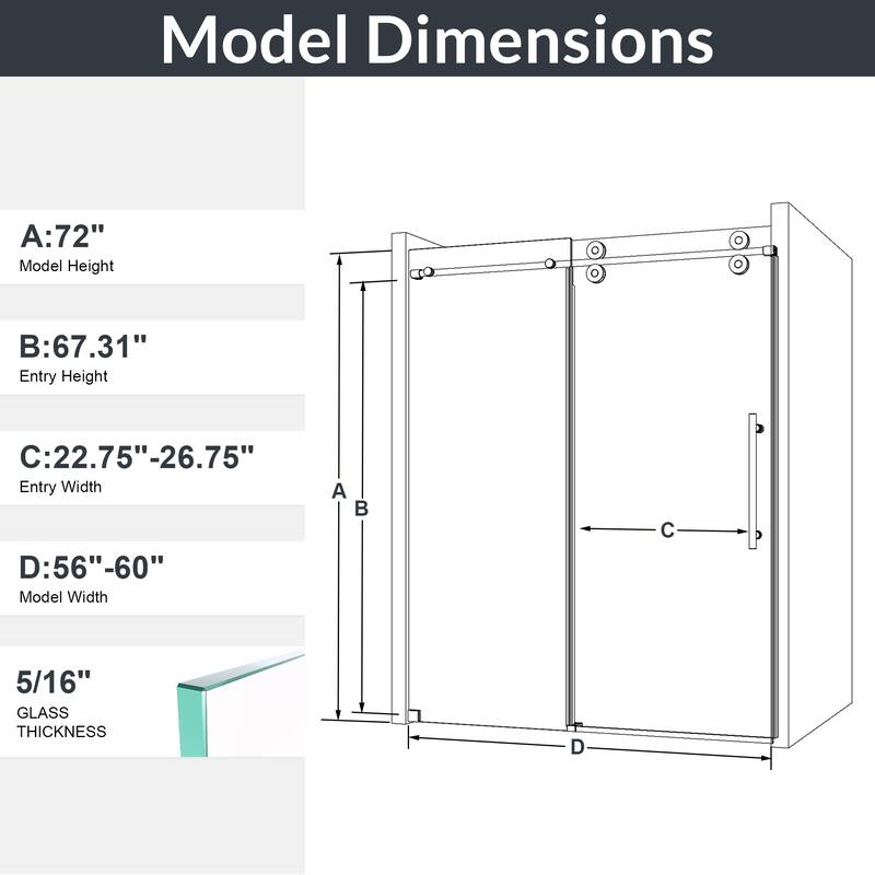 Frameless Single Sliding Shower Door - Black