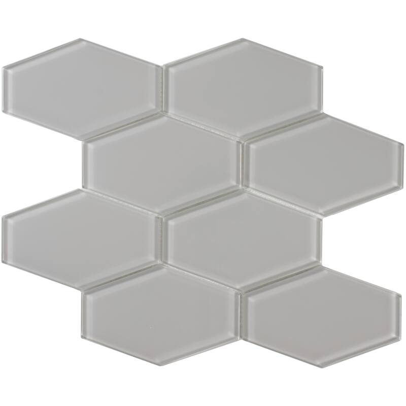 Long Hex 11 in. x 11 in. Glass Mesh-Mounted Mosaic Tile - Marsh Gloss - 3 in. x 4 in. tile sample