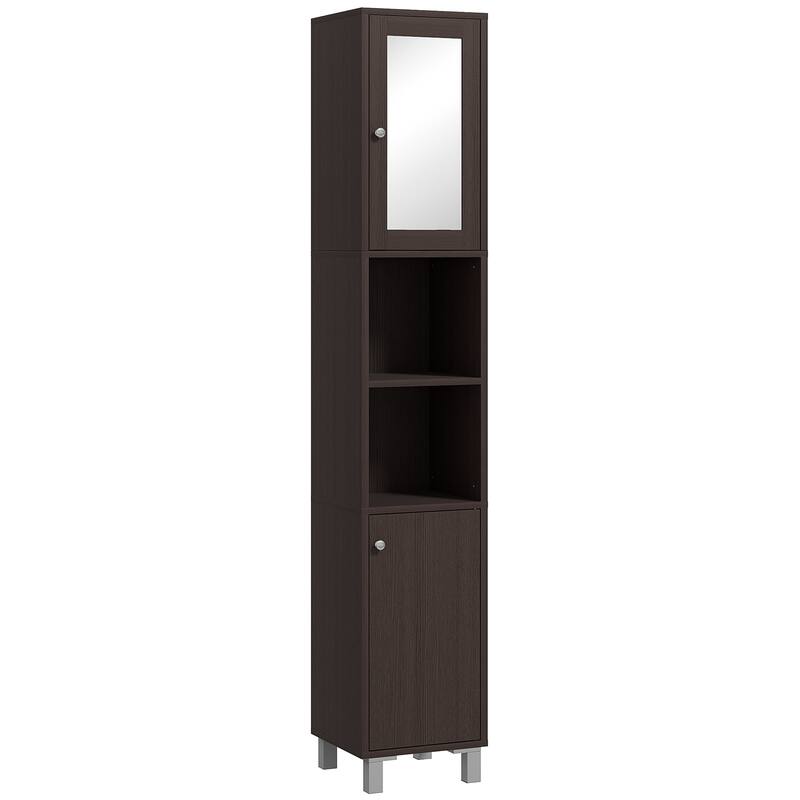 Kleankin Tall Bathroom Storage Cabinet With Mirror