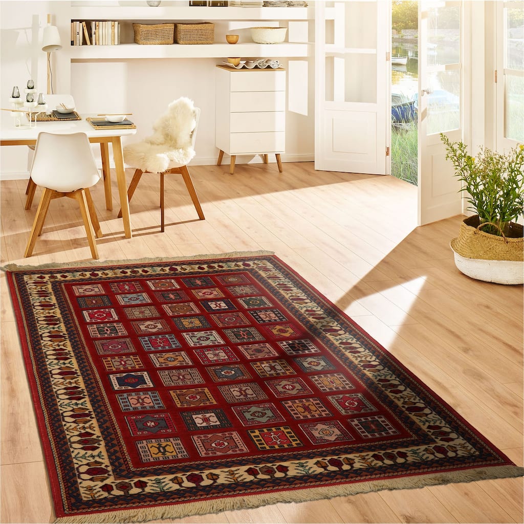 4'4''x6'3" Rust Shiraz Hand Knotted Wool Rug Tribal Panel Design - 4' 4'' x 6' 3''