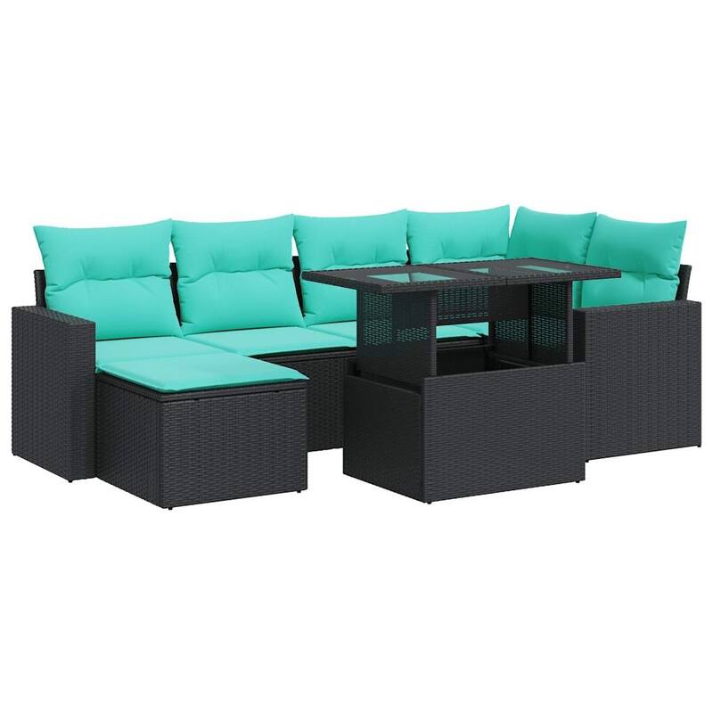 vidaXL Patio Sofa Set with Cushions and Table Outdoor 7 Piece Poly Rattan