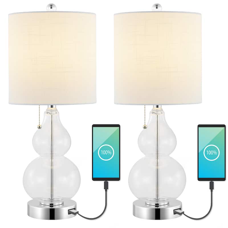 Horizon 22" Classic Vintage Glass LED Table Lamp with USB Charging Port, (Set of 2) by JONATHAN Y