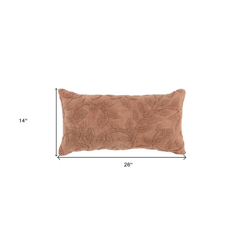 HomeRoots 14" X 26" Terra Cotta Botanical Cotton Throw Pillow With Texture