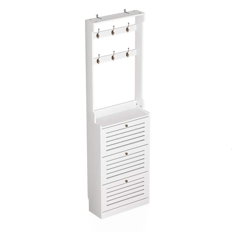Anmytek White 78.7" H Tall Shoe Cabinet Wood Shoe Rack Organizer with Coat Racks and Flip Drawers