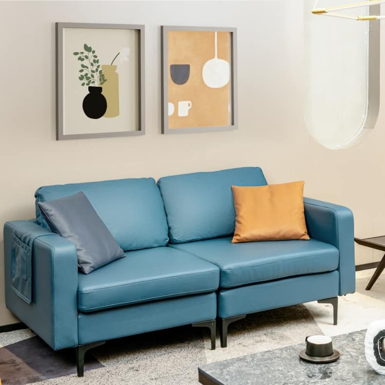 Modern Loveseat Sofa Couch with Side Storage Pocket and Sponged Padded Seat Cushions - 66" x 32.5" x 32.5" (L x W x H)