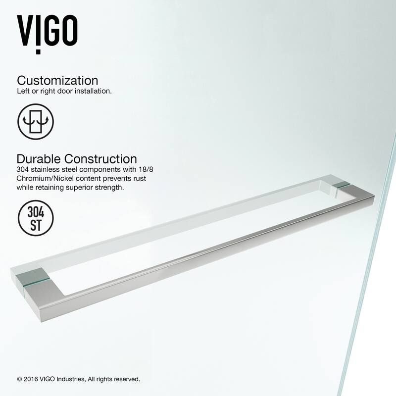 VIGO Rialto 34" W x 58" H Frameless Hinged Tub Door in Stainless Steel