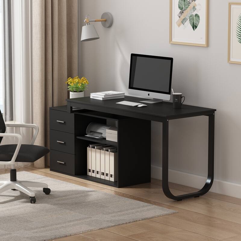 55" L-Shaped Computer Desk - Storage Workstation - 5 Colors Large