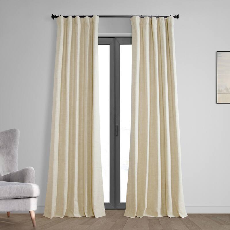 Exclusive Fabrics Vintage Thermal Cross Linen Weave Blackout Curtains (1 Panel) - 50 X 96 - Natural Light Beige