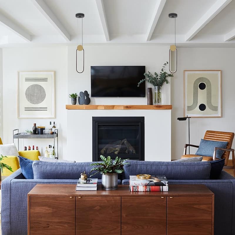 7-Watt 1-Light Black Elliptical Shade Integrated LED Pendant Light, Classic Semi Flush Mount Chandelier for Dining Room