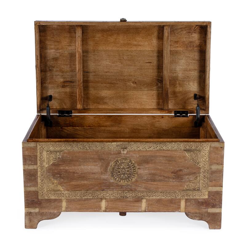 Nador Hand-Painted Brass Inlay Storage Trunk Coffee Table