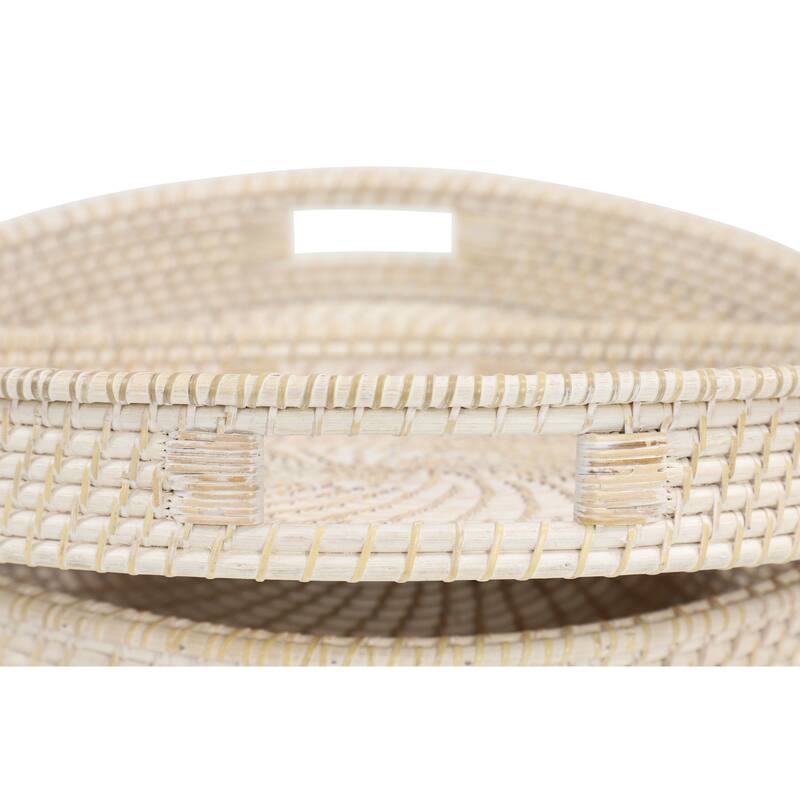 Cream Rattan Living Room Decor Tray with Slot Handles (Set of 2) - 20 x 20 x 3Round