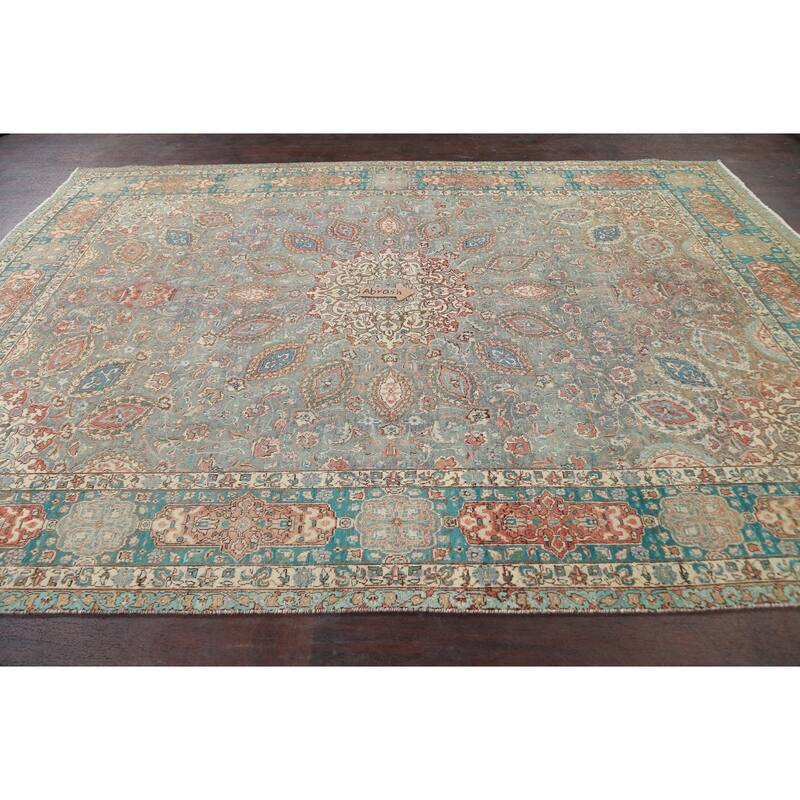 Distressed Floral Tabriz Persian Area Rug Hand-knotted Wool Carpet - 7'9" x 10'8"