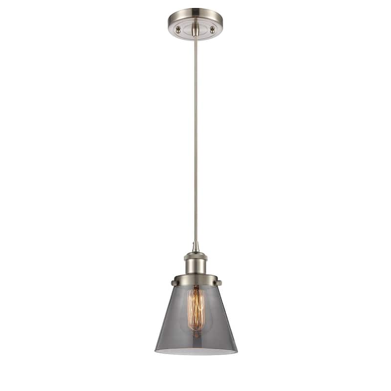Innovations Lighting Small Cone 6" Wide Mini Pendant - Cord Hung - Brushed Satin Nickel / Plated Smoke