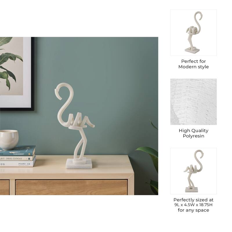 Resin Flamingo Sculpture Modern Abstract Figurine - 19" White - 9" x 4.5" x 18.75"