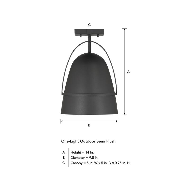 Rue 18 in. 1-Light Black Modern Outdoor Semi Flush Mount with Dark Sky Metal Shade - 9.5