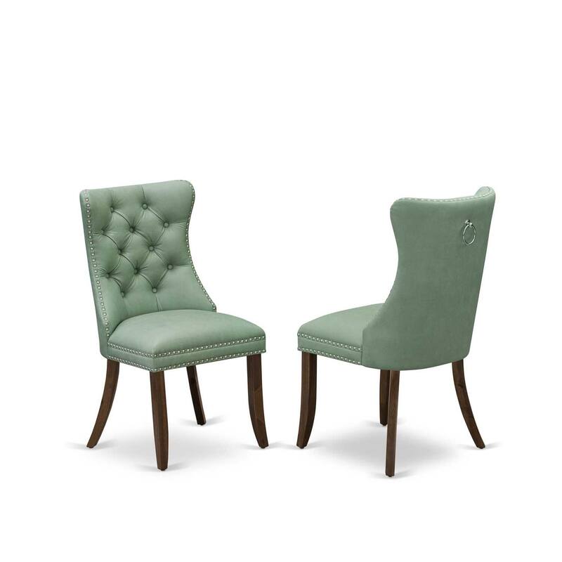 Parson Dining Chairs Set of 2 - Padded Faux Leather Chairs with Nailhead Trim - Antique Walnut Finish