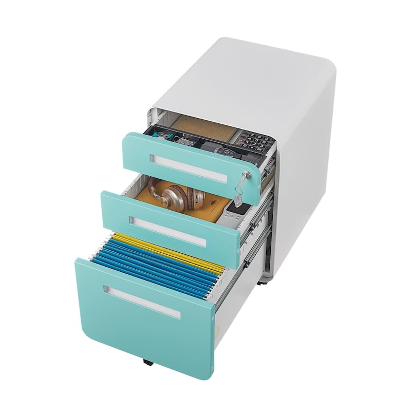 3 Drawer Mobile File Cabinet Under Desk Office, 5 Wheel Design Anti-Tilting Cold Rolled Steel Waterproof Moisture-Proof