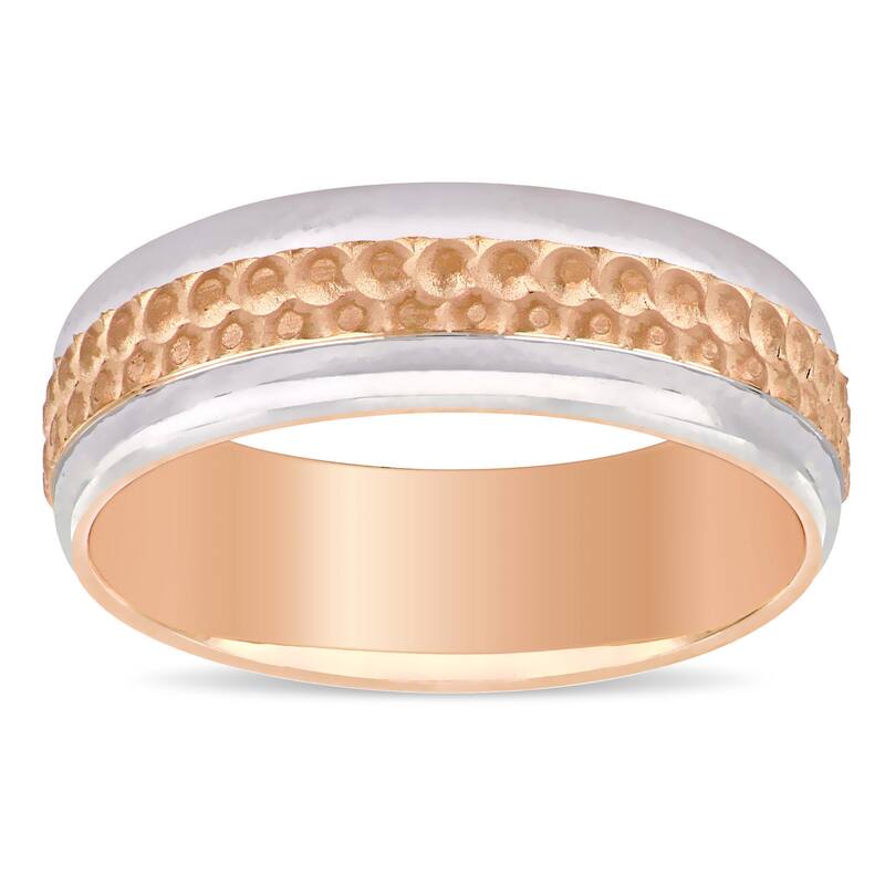 Miadora Ladies Hammered Wedding Band in 2-Tone 10k Rose and White Gold (6mm)