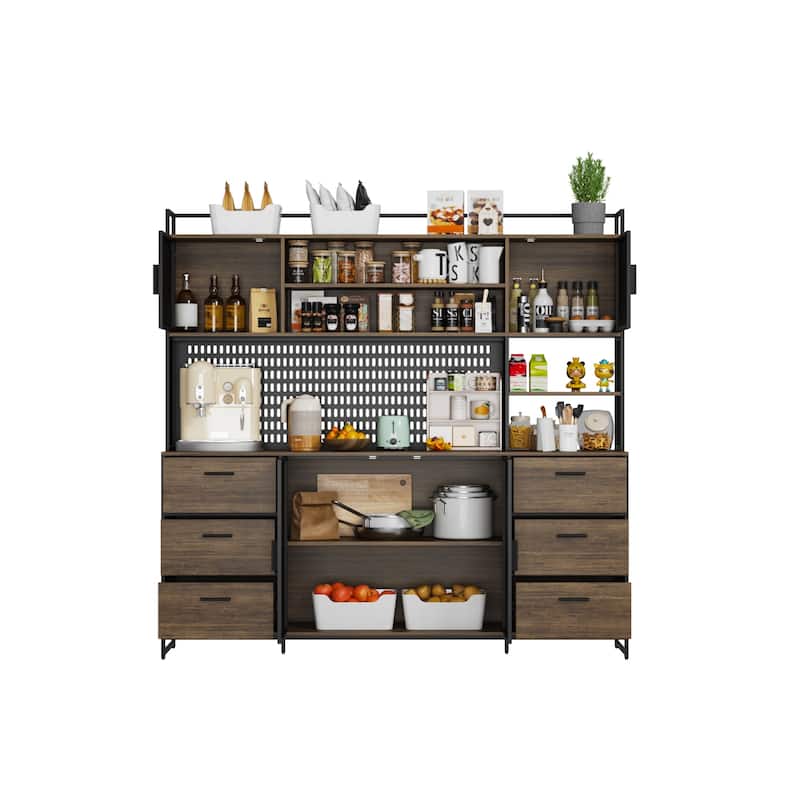 70.9"W Kitchen Pantry Storage Cabinet with Cupboard & Microwave Stand