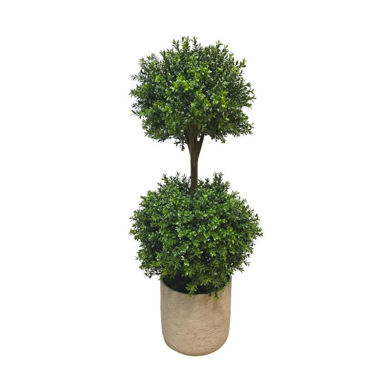 5 ft UV Rated Outdoor Boxwood Topiary in a Fiberstone Pot - Green