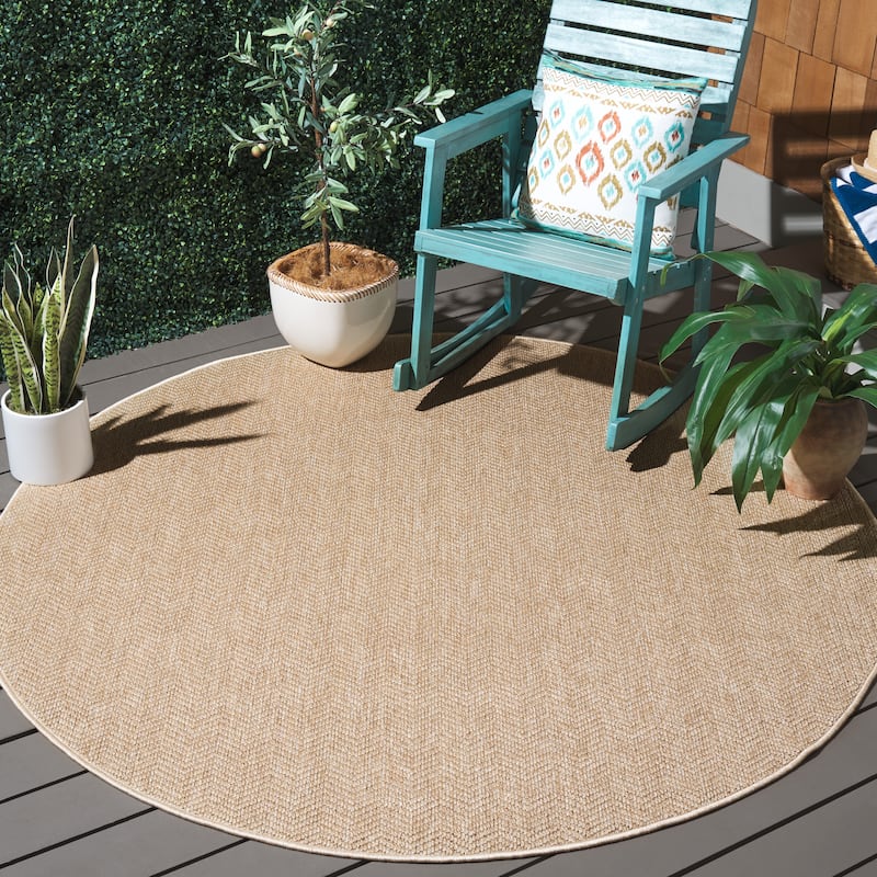 SAFAVIEH Sisal All-Weather Aoife Transitional Indoor/Outdoor Rug - 7'9" Round - Natural